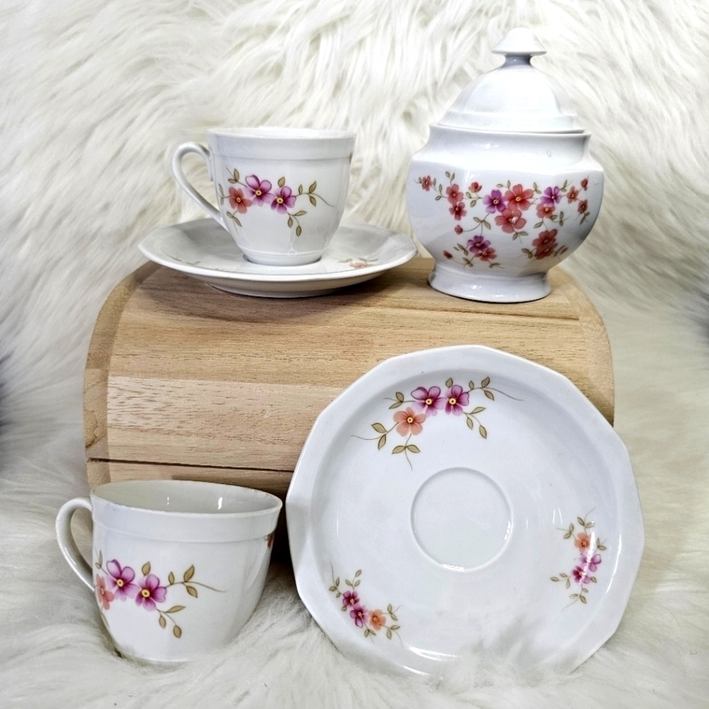 Winterling Schwarzenbach Bavaria Porcelain Cup, Saucer And Sugar Container